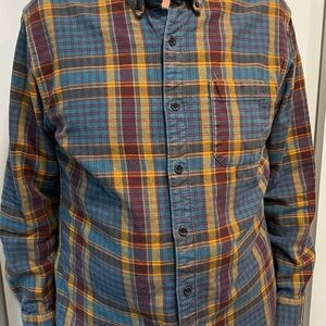 Eddie Bauer Blue and Yellow Plaid Button Down Shirt L